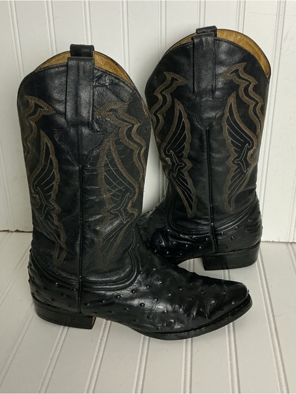 Tierra Blanca Womens USA 7 Mexican 26 Black Leather Vibram Sole Cowboy Boots